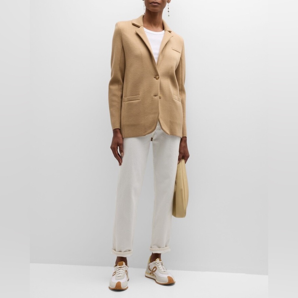 NWT TWP Camel Beige Knit Boyfriend Blazer 100% Merino Wool, size M - Picture 3 of 16